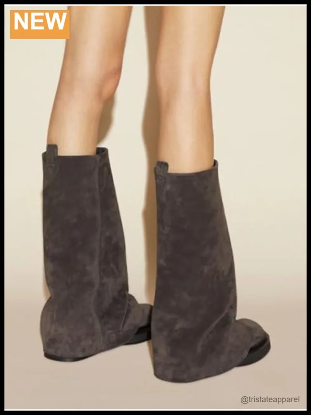 Suede Round Toe Platform Ankle Boots for Women, Chunky Mid-Low Heel Cowgirl